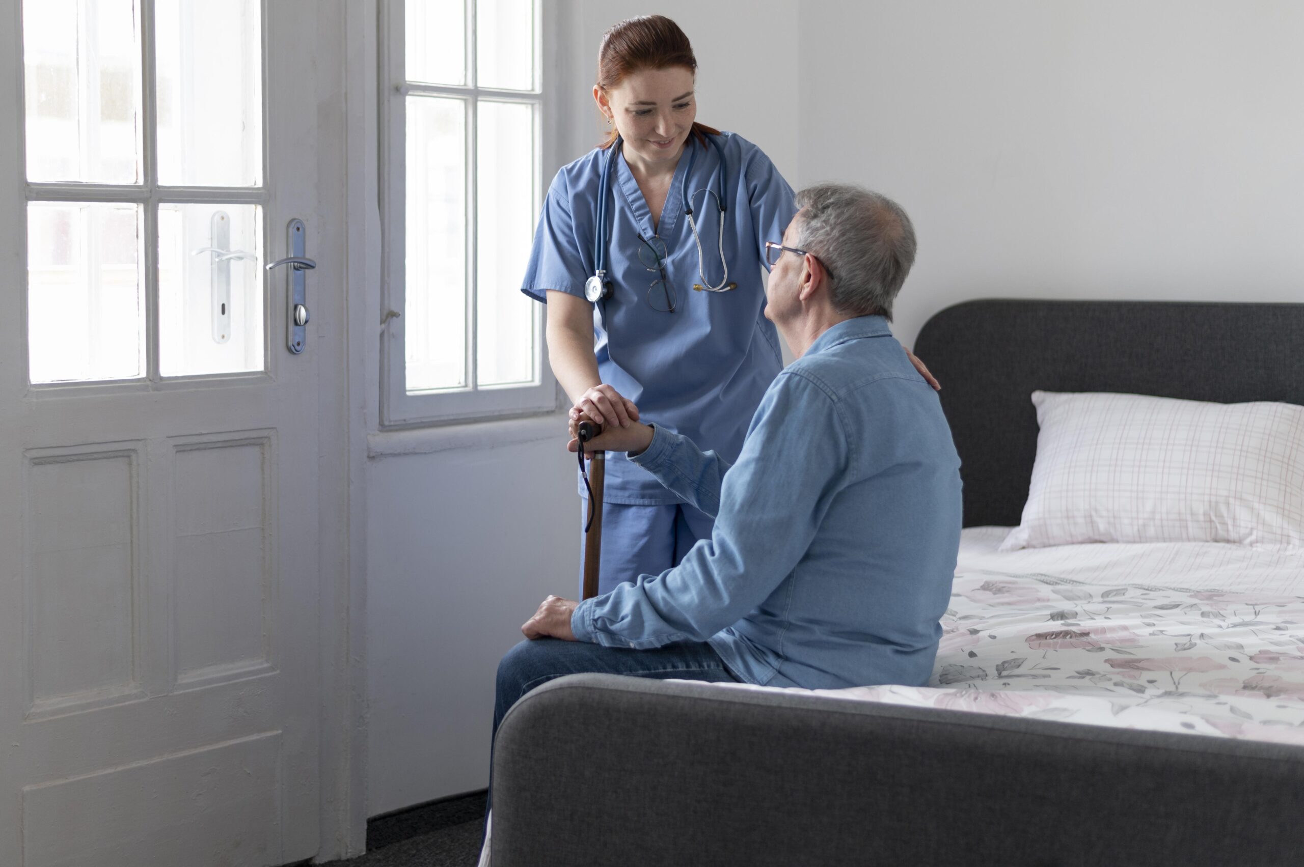 medium shot nurse checking man